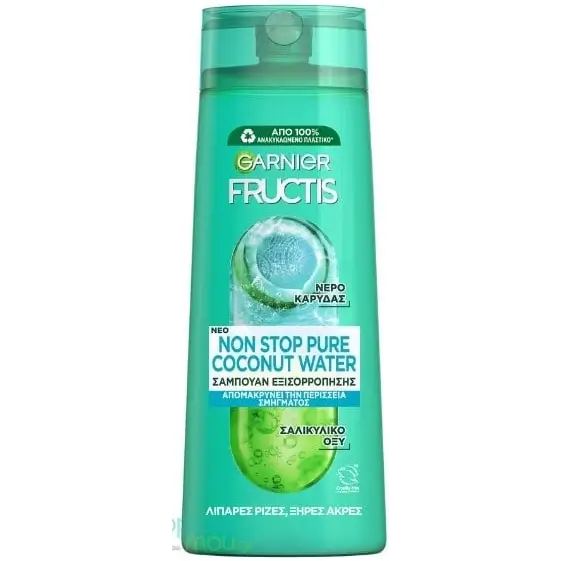 شامپو گارنیه فروکتیس نارگیل متعادلکننده چربی و آبرسان قوی 400 میل Fructis Non Stop Pure Coconut Water Shampoo — تصویر ۲