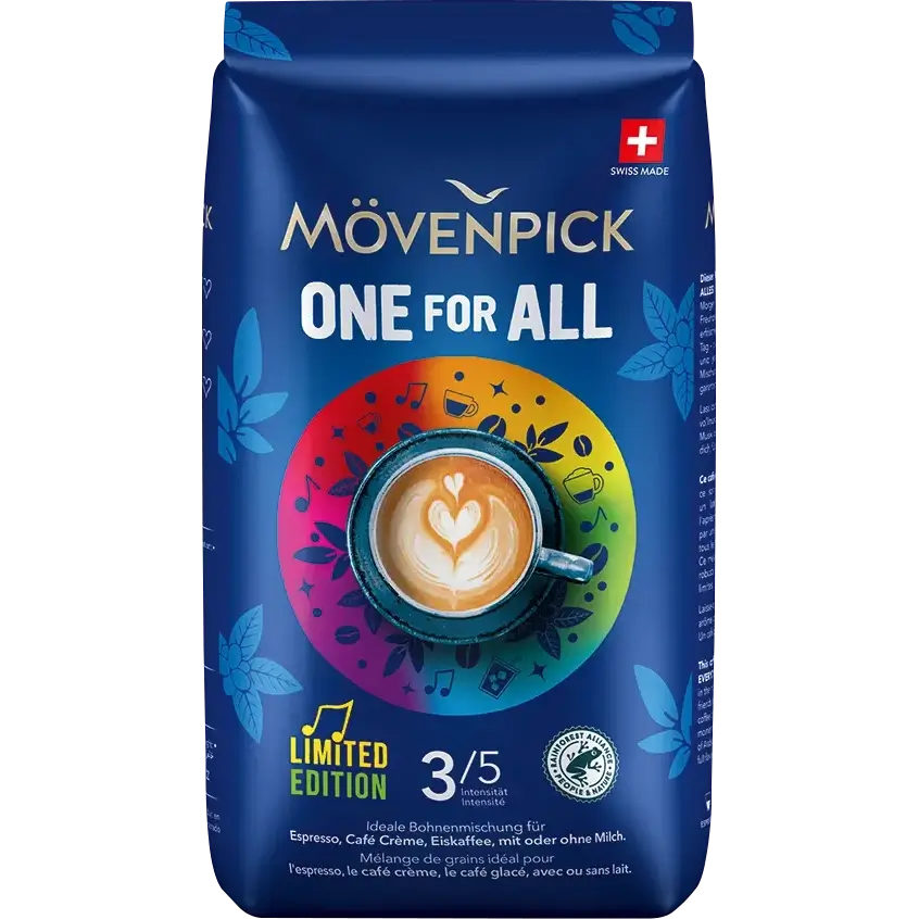 دانه قهوه موونپیک وان فور آل 50-50 ترکیبی متعادل برای اسپرسو و لاته 1کیلویی MOVENPICK ONE for ALL