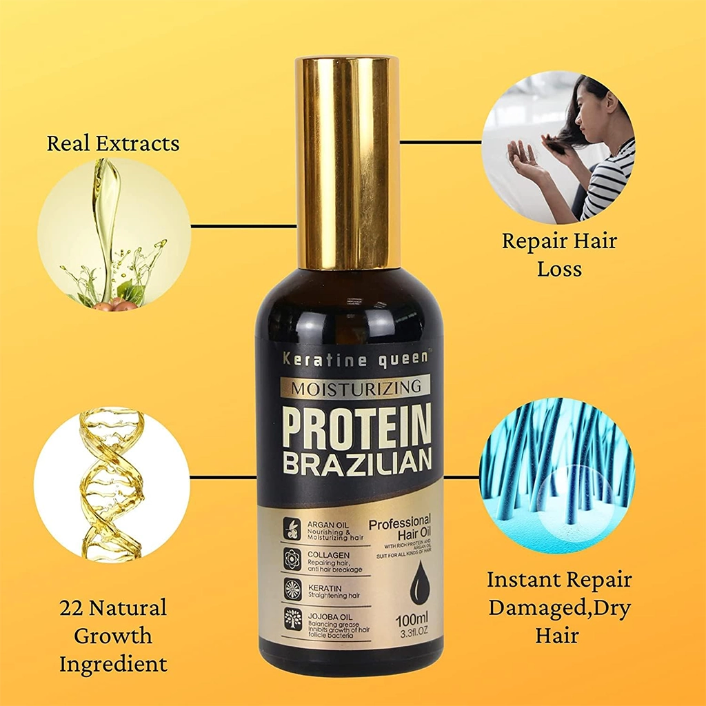 روغن مو پروتئینه برزیلی کراتینه کوئین Keratin Queen Moisturizing Protein Brazilian Hair Oil — تصویر ۴