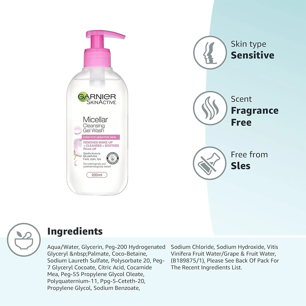ژل شستشوی میسلار گارنیر مخصوص پوست حساس | Garnier Micellar Cleansing Gel Wash — تصویر ۴