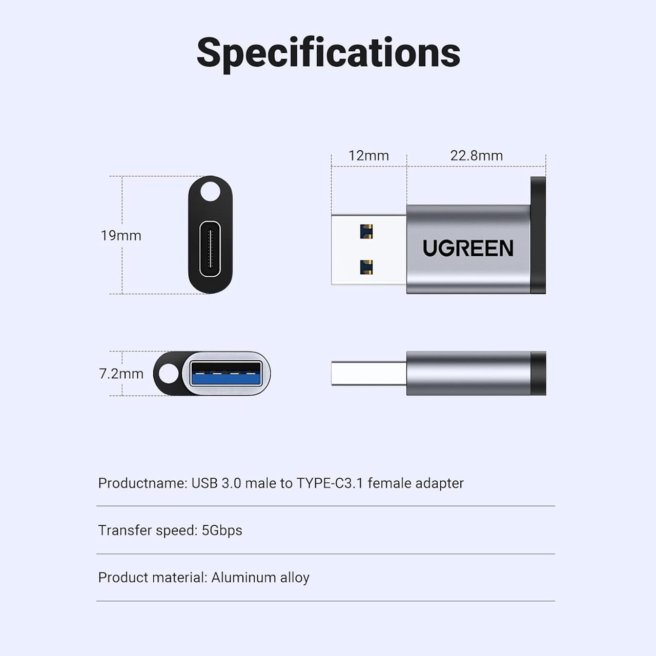 تبدیل USB-A به USB-C یوگرین مدل US276-50533 — تصویر ۴
