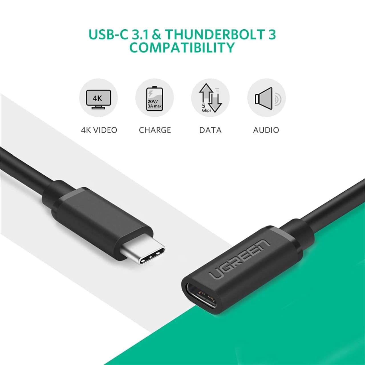 کابل افزایش طول USB-C یوگرین مدل ED008-40574 طول 0.5 متر — تصویر ۵