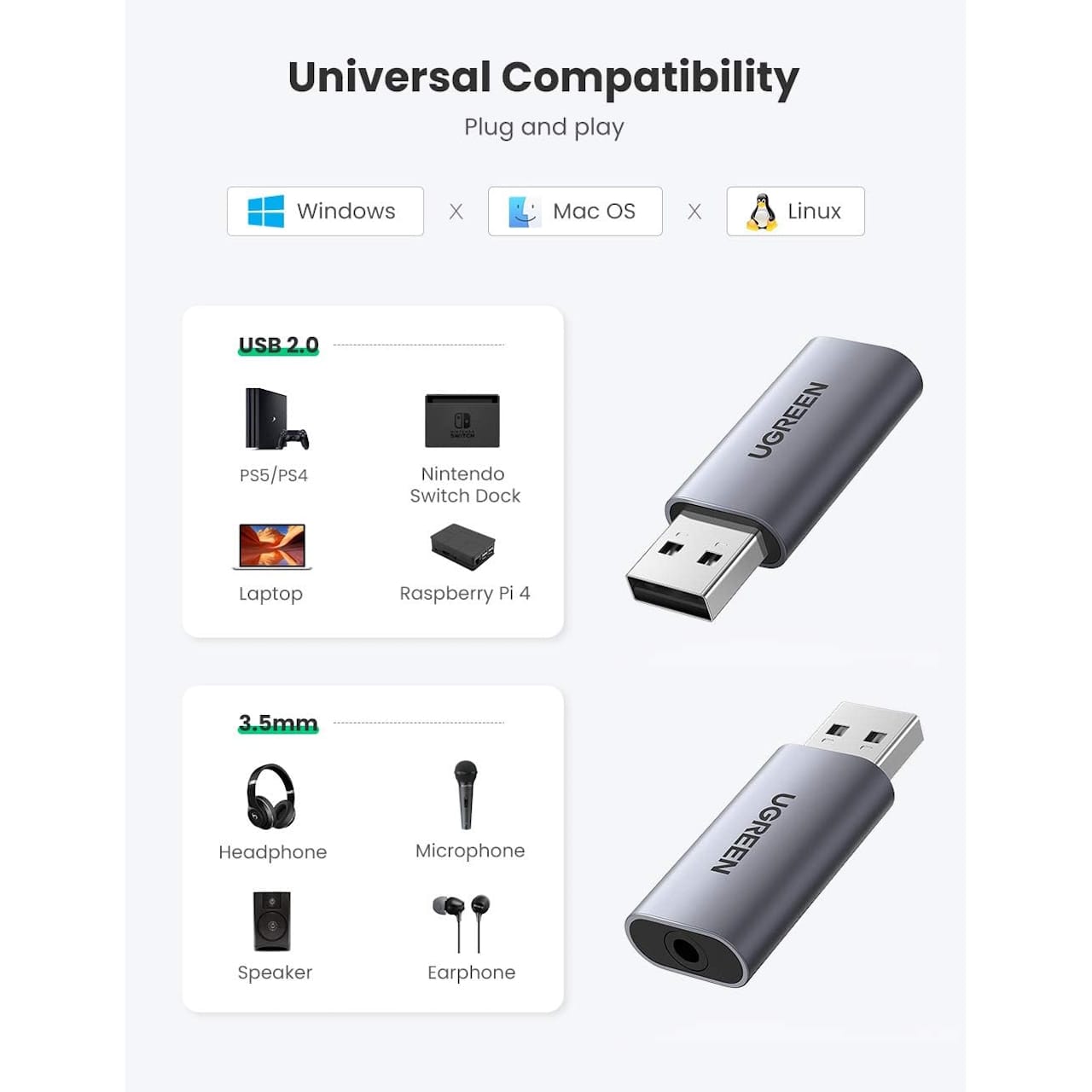 تبدیل USB به 3.5mm jack AUX یوگرین مدل CM383-80864 — تصویر ۵