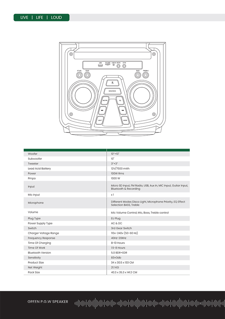دی جی اسپیکر گرین GSD-12100 — تصویر ۳