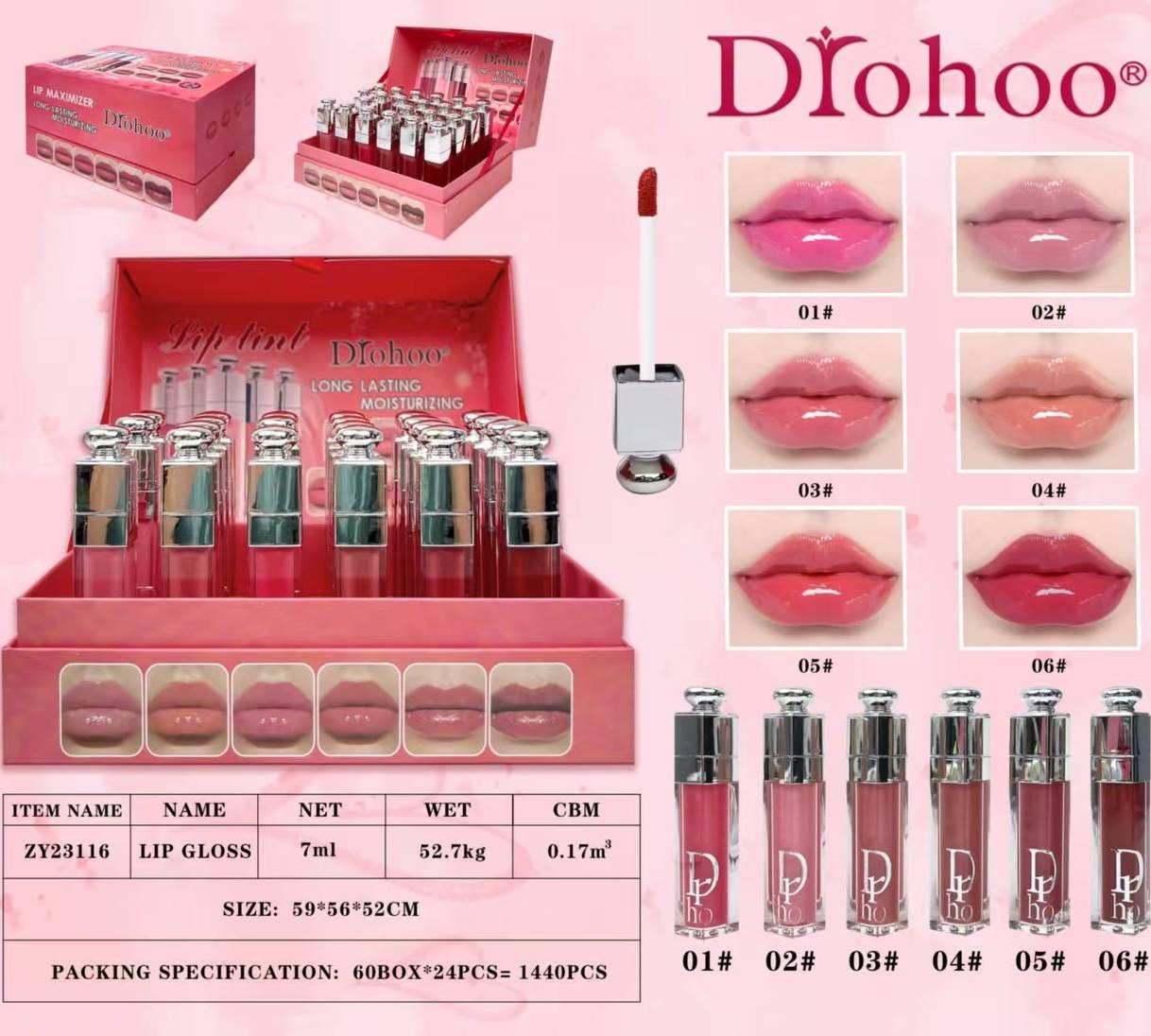 پک 6 عددی لیپ گلاس طرح دیور برند Drohoo آبرسان و براق کننده لب — تصویر ۵