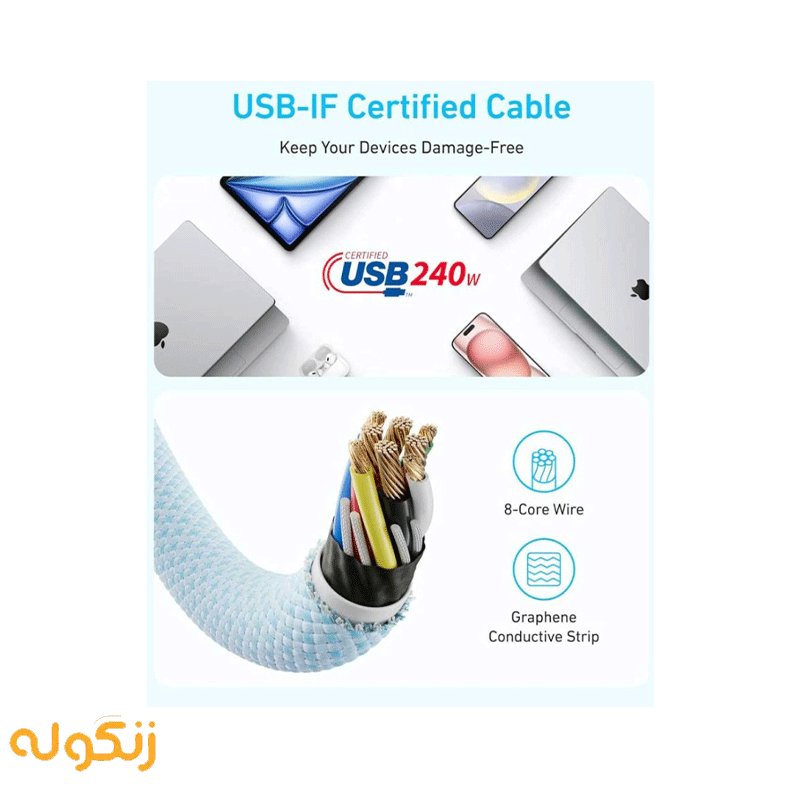 کابل شارژ انکر Zolo A8060 طول ۱.۸ متر — تصویر ۶