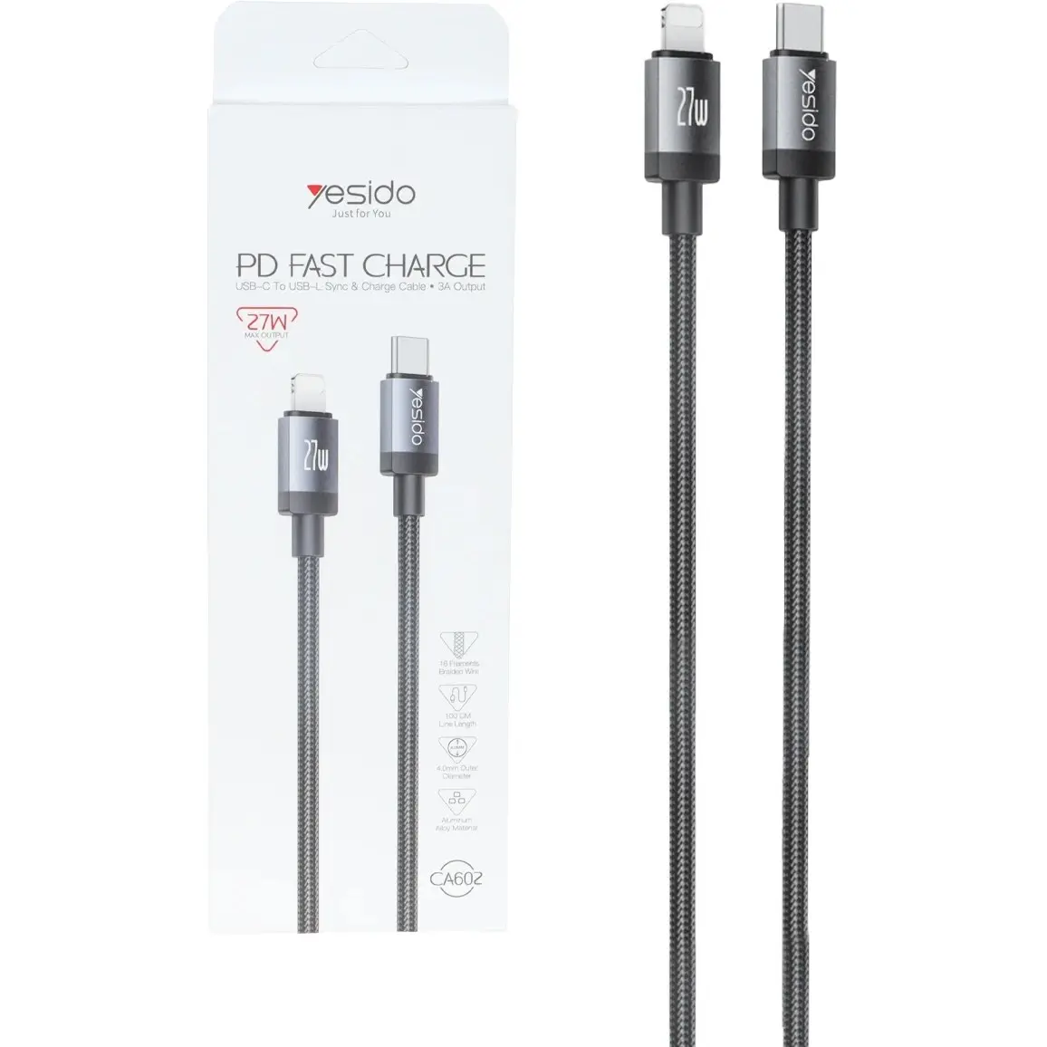 کابل شارژ فست Yesido Type-C To Lightning مدل CA602 27W — تصویر ۲