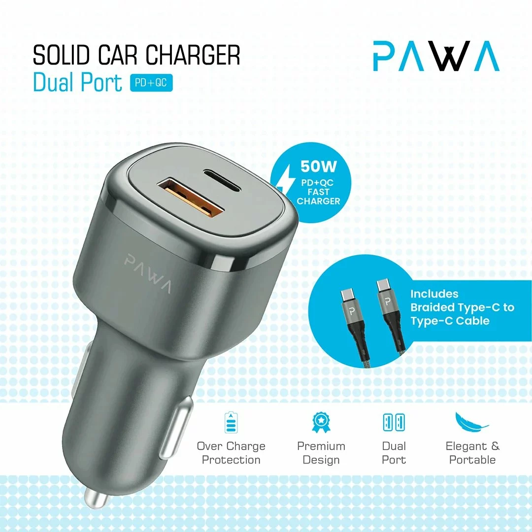 شارژر فندکی 50 وات پاوا مدل Solid Car Charger به همراه کابل USB-C — تصویر ۳
