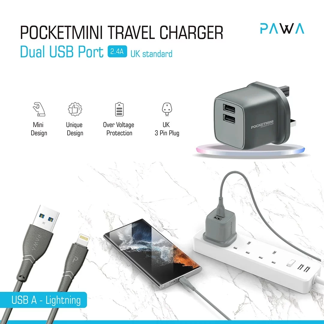 شارژر دیواری 12 وات پاوا مدل Pocket Mini Travel Charger به همراه کابل USB به لایتنینگ — تصویر ۵