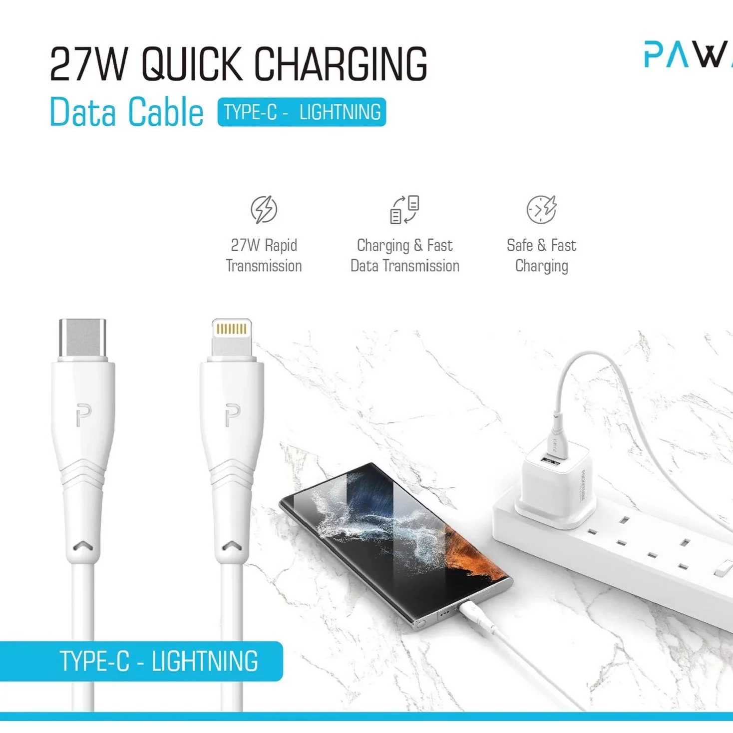 کابل USB-C به لایتنینگ پاوا مدل Quick Charging PW-12PVC27CL طول 1.2 متر — تصویر ۵