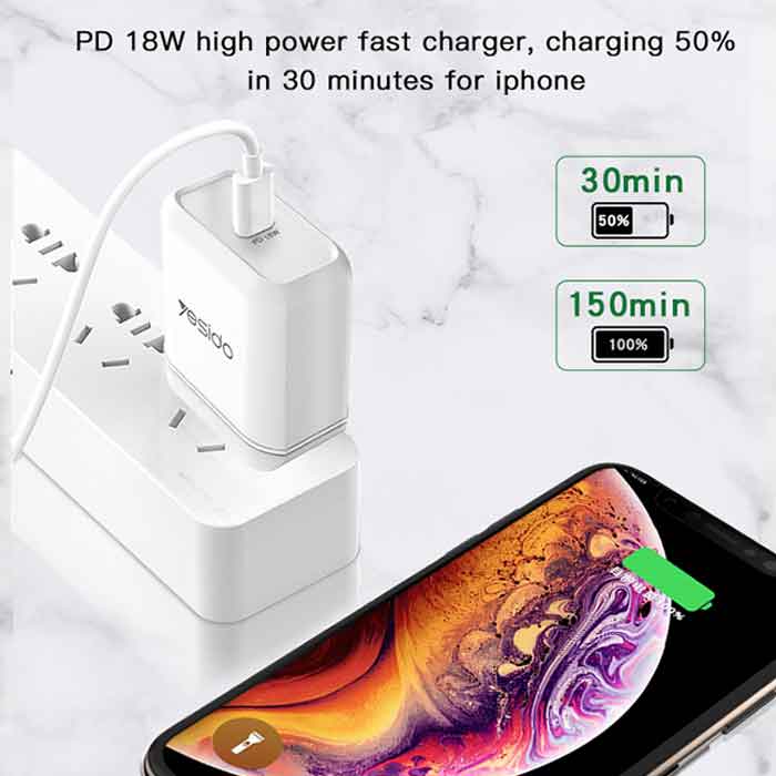 شارژر دیواری فست شارژ یسیدو مدل YC23 توان ۱۸ وات — تصویر ۶