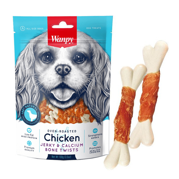 تشویقی سگ ونپی مدل Chicken Jerky Calcium Bone Twists طعم مرغ