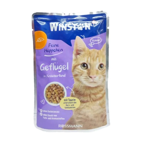 پوچ گربه وینستون Winston طعم مرغ در سس سبزیجات وزن 100 گرم ( بسته بندی جدید )