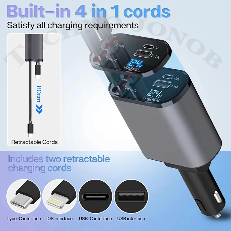 شارژر فندکی خودرو فست شارژ 120 وات |Car Charger 4in1 — تصویر ۳
