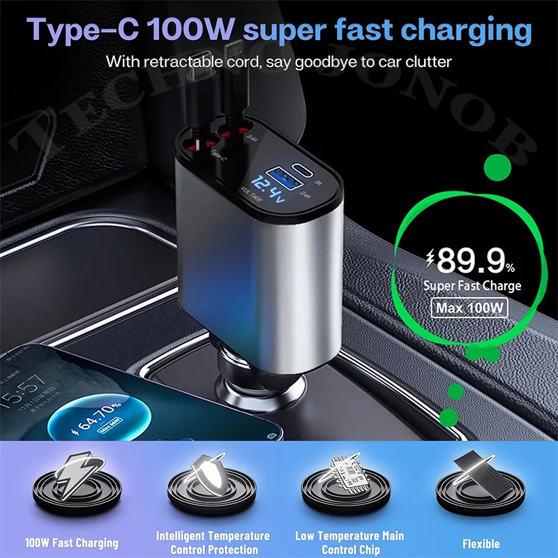 شارژر فندکی خودرو فست شارژ 120 وات |Car Charger 4in1 — تصویر ۶