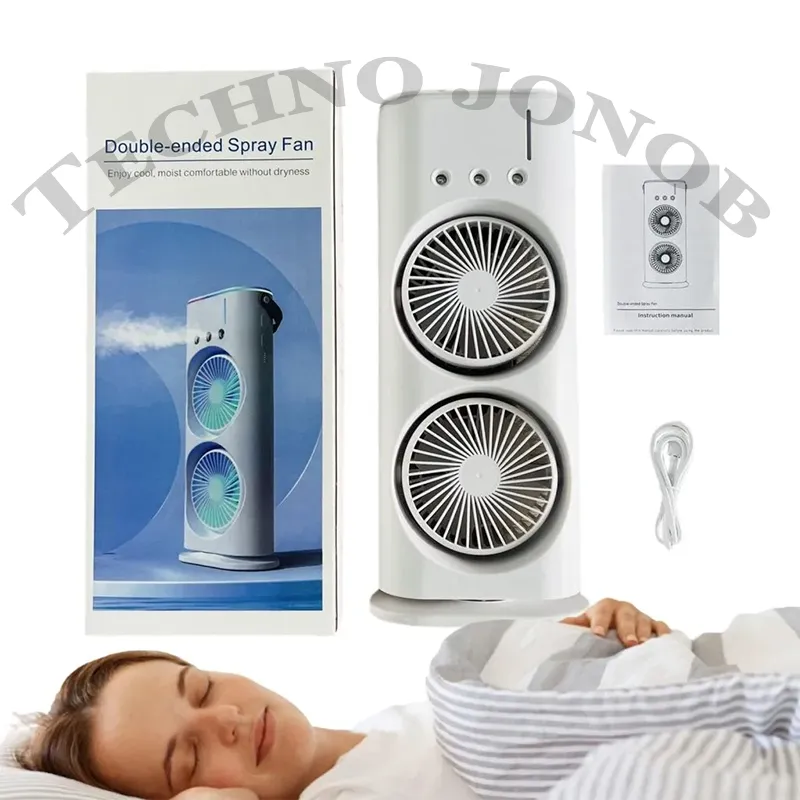 پنکه مه پاش رومیزی شارژی دوقلو مدل Double-ended Spray Fan — تصویر ۵