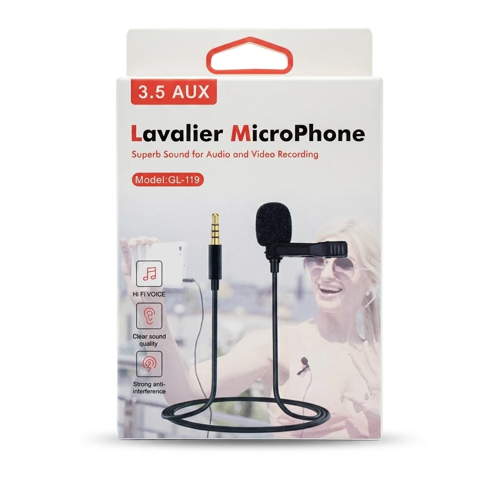 میکروفون یقه ای مدل GL-119 با رابط جک ۳.۵ میلی‌متری