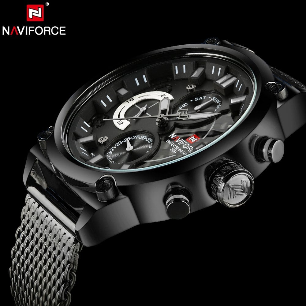 ساعت مچی عقربه ای مردانه بند استیل NAVIFORCE 9068 sb — تصویر ۳