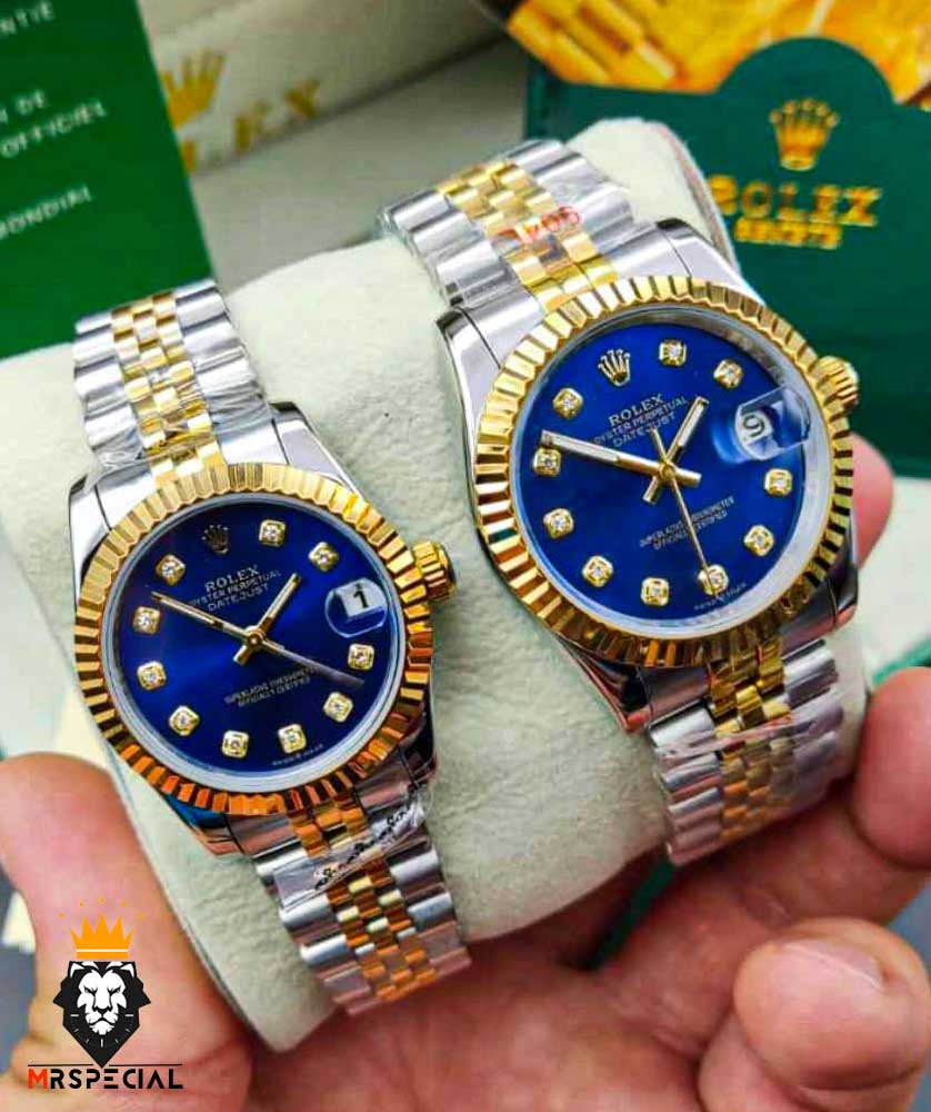 ساعت ست رولکس مردانه و زنانه دیت جاست باتری دورنگ طلایی صفحه ابی 0921 ROLEX DATEJUST — تصویر ۳