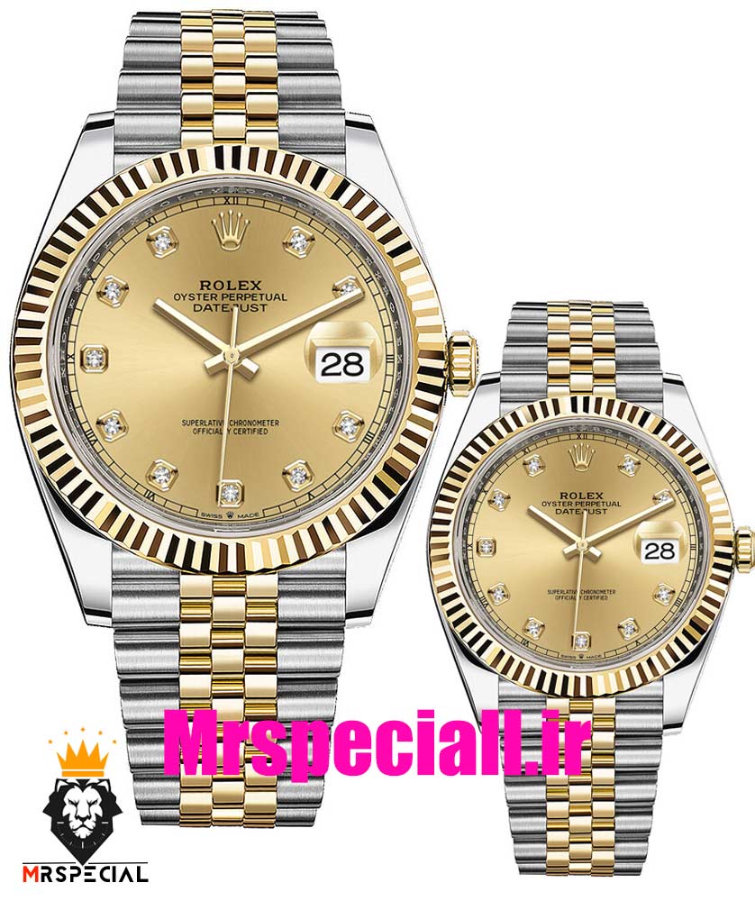 ساعت ست رولکس مردانه و زنانه دیت جاست دو رنگ طلایی صفحه طلایی 0834 ROLEX DATEJUST — تصویر ۲