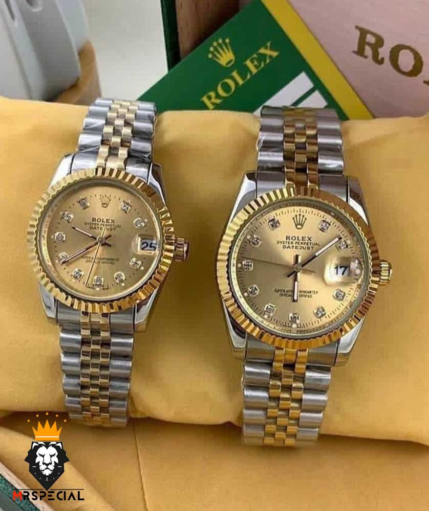 ساعت ست رولکس مردانه و زنانه دیت جاست دو رنگ طلایی صفحه طلایی 0834 ROLEX DATEJUST — تصویر ۳