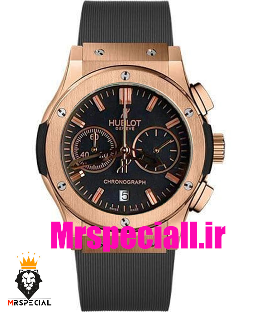 ساعت مچی مردانه هابلوت کرنوگراف رزگلد بند رابر صفحه مشکی HUBLOT BIG BANG 1251 — تصویر ۲