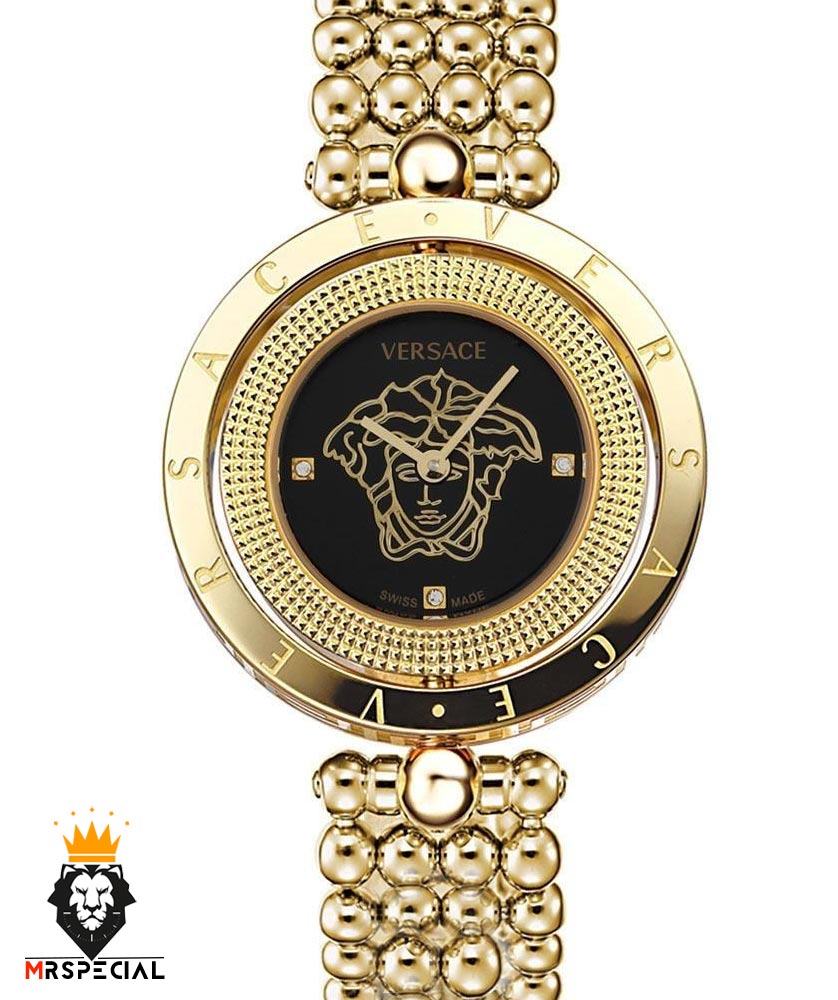 ساعت ورساچه زنانه کوارتز طلایی صفحه مشکی قاب متحرک 6537 VERSACE