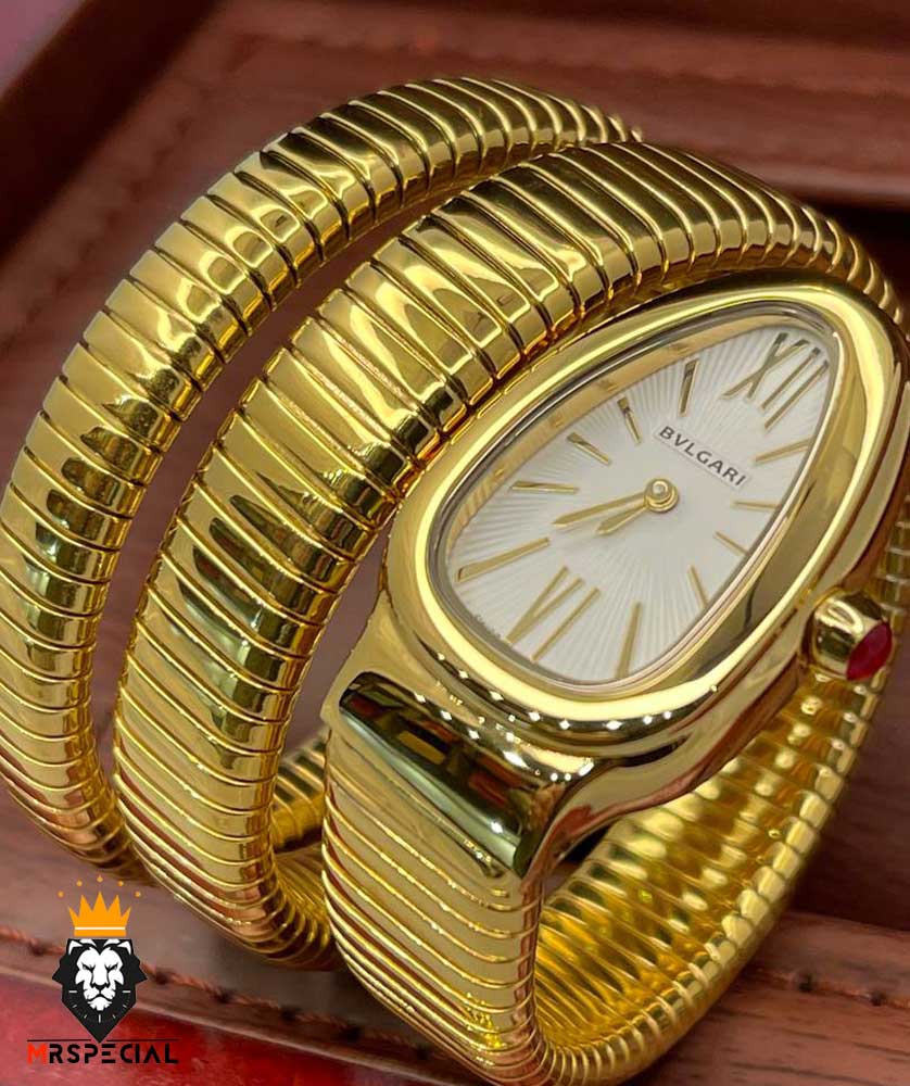 ساعت زنانه بولگاری ماری دستبندی طلایی صفحه سفید BVLGARI SERPENTI TUBOGAS 2344 — تصویر ۲