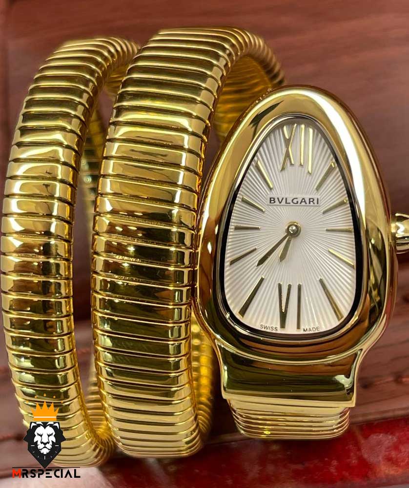 ساعت زنانه بولگاری ماری دستبندی طلایی صفحه سفید BVLGARI SERPENTI TUBOGAS 2344 — تصویر ۳