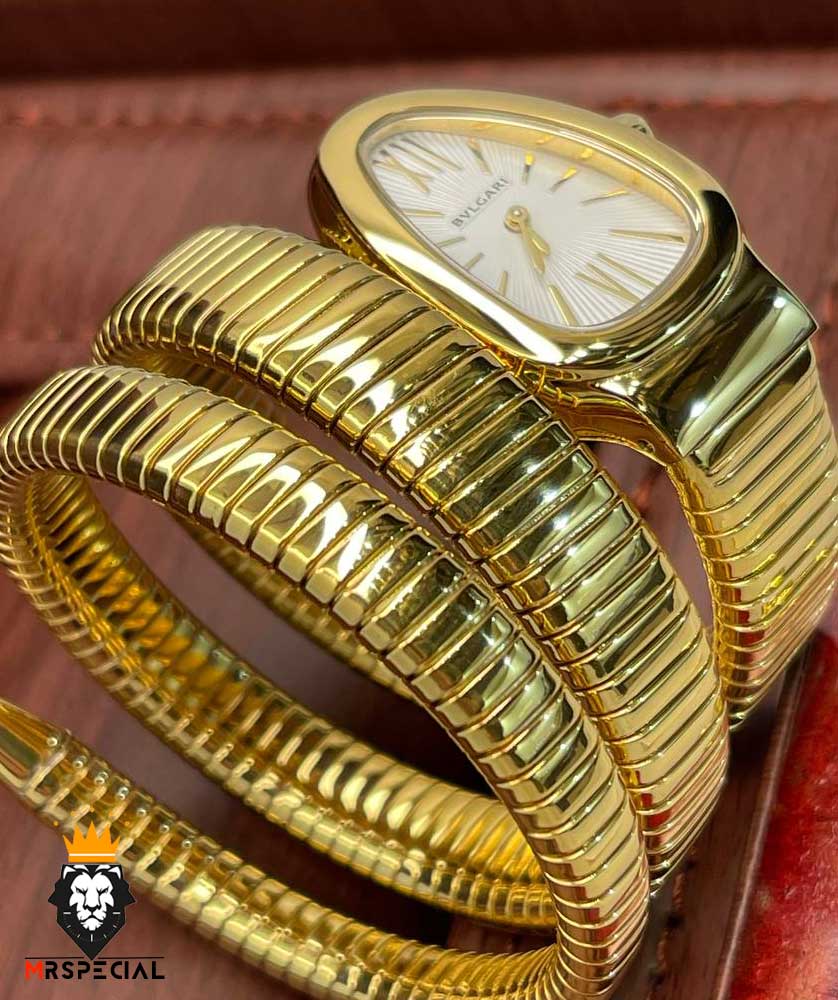 ساعت زنانه بولگاری ماری دستبندی طلایی صفحه سفید BVLGARI SERPENTI TUBOGAS 2344 — تصویر ۴