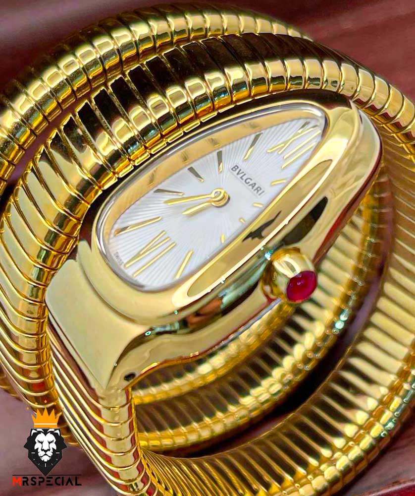 ساعت زنانه بولگاری ماری دستبندی طلایی صفحه سفید BVLGARI SERPENTI TUBOGAS 2344 — تصویر ۵