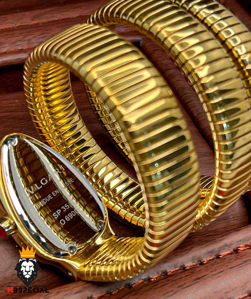 ساعت زنانه بولگاری ماری دستبندی طلایی صفحه سفید BVLGARI SERPENTI TUBOGAS 2344 — تصویر ۶