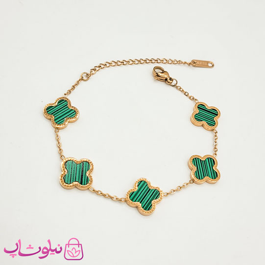 دستبند دخترانه مدل ونکلیف سبز رزگلد کد 144 — تصویر ۲