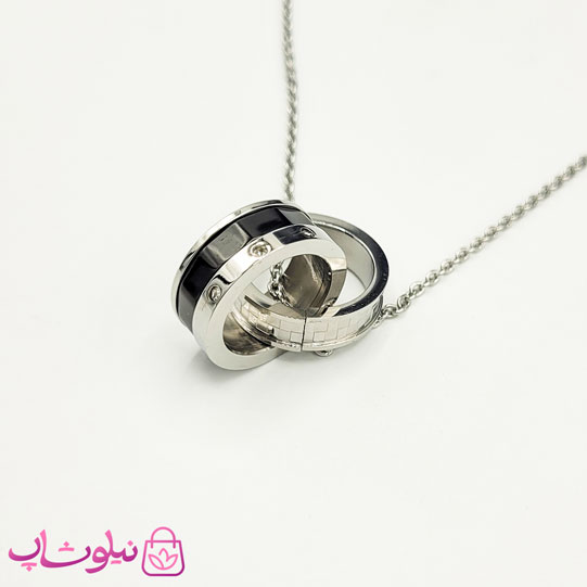 گردنبند پسرانه طرح دو حلقه بلک سیلور کد 1088 — تصویر ۳