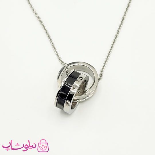 گردنبند پسرانه طرح دو حلقه بلک سیلور کد 1088
