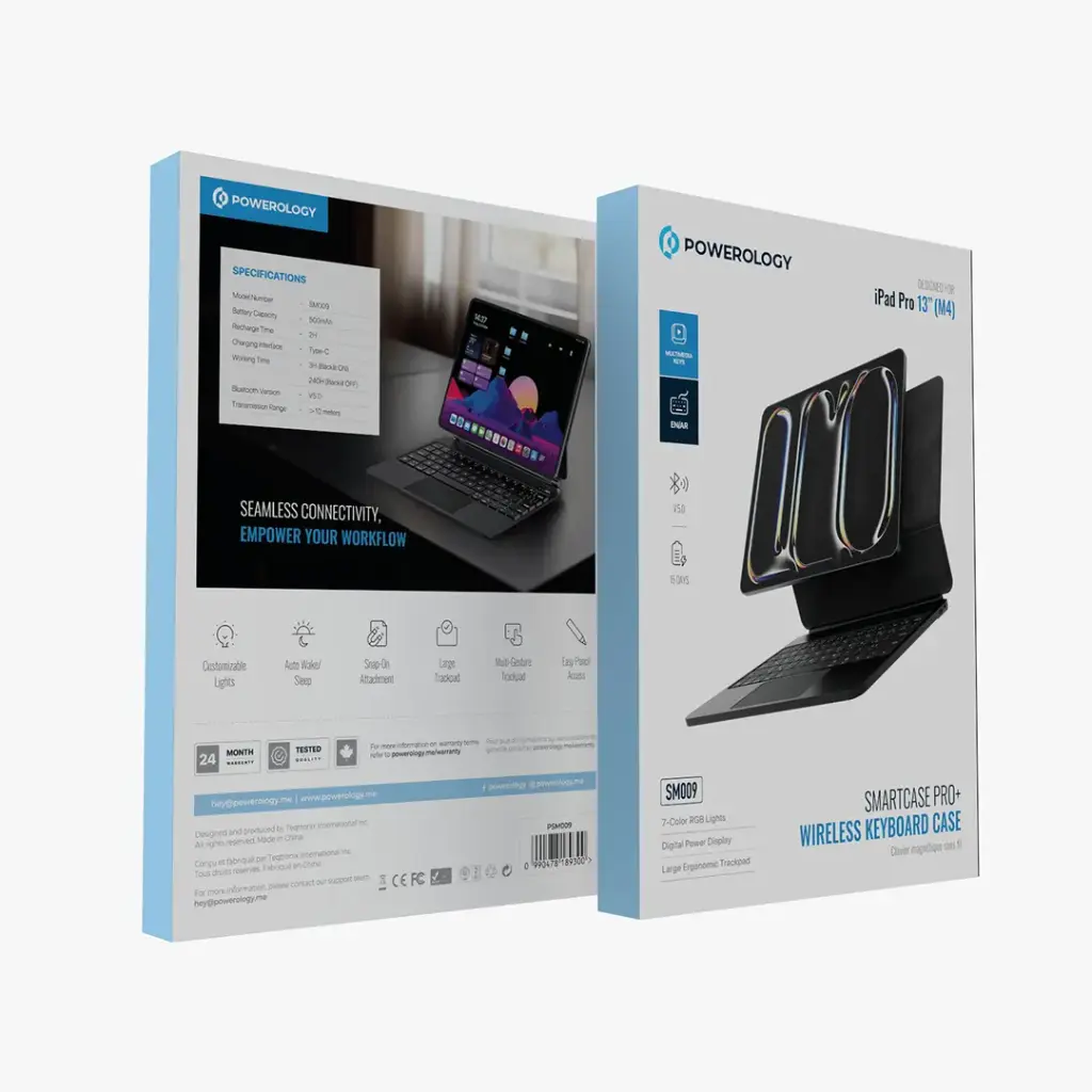 کاور کیس آی پد 13 اینچی پاورولوژی Powerology Smartcase Pro+ Wireless Keyboard Case for iPad Pro 13” (M4) — تصویر ۴