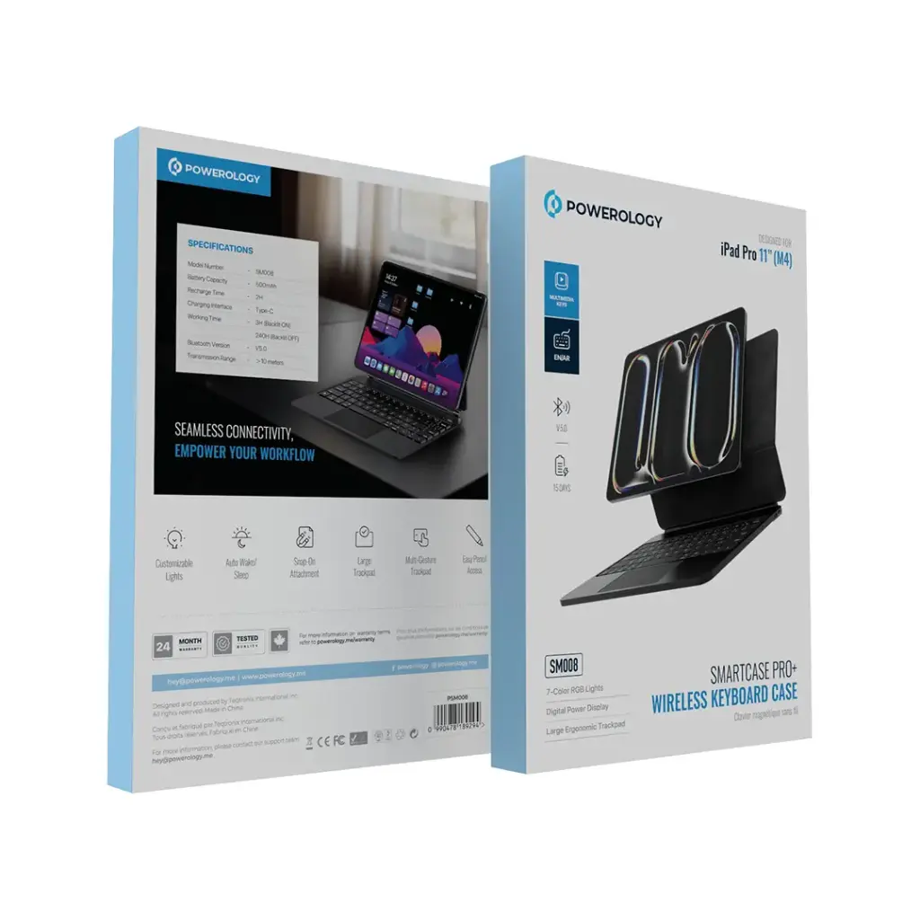 کاور کیس آی پد 13 اینچی پاورولوژی Powerology Smartcase Pro+ Wireless Keyboard Case for iPad Pro 13” (M4) — تصویر ۵