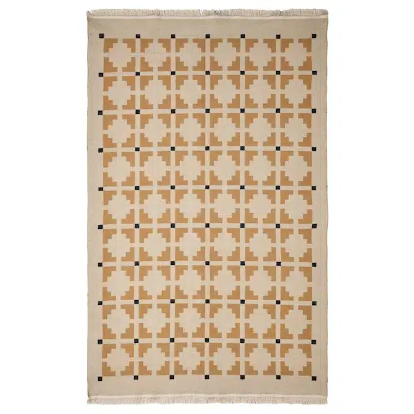 فرش طرح‌دار ایکیا TELEGRAFLINJE زرد-بژ، 170×240 سانتی‌متر