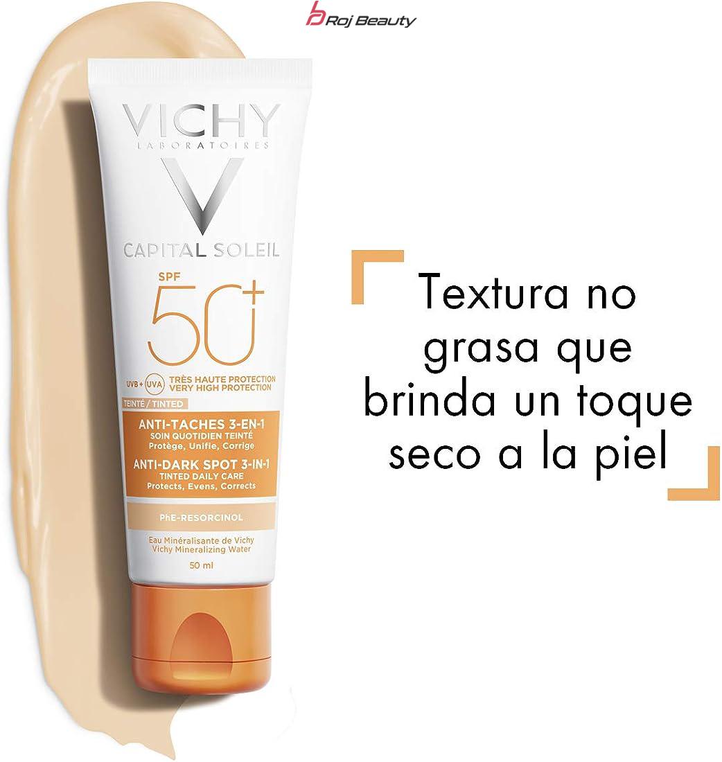 کرم ضد آفتاب ضد لک رنگی 3 در 1 VICHY ANTI-TACHES ویشی VICHY CAPITAL SOLEIL ANTI-DARK SPOT 3-IN-1 SPF 50+ 50 Ml — تصویر ۲