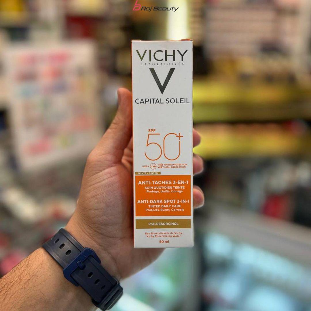 کرم ضد آفتاب ضد لک رنگی 3 در 1 VICHY ANTI-TACHES ویشی VICHY CAPITAL SOLEIL ANTI-DARK SPOT 3-IN-1 SPF 50+ 50 Ml — تصویر ۸