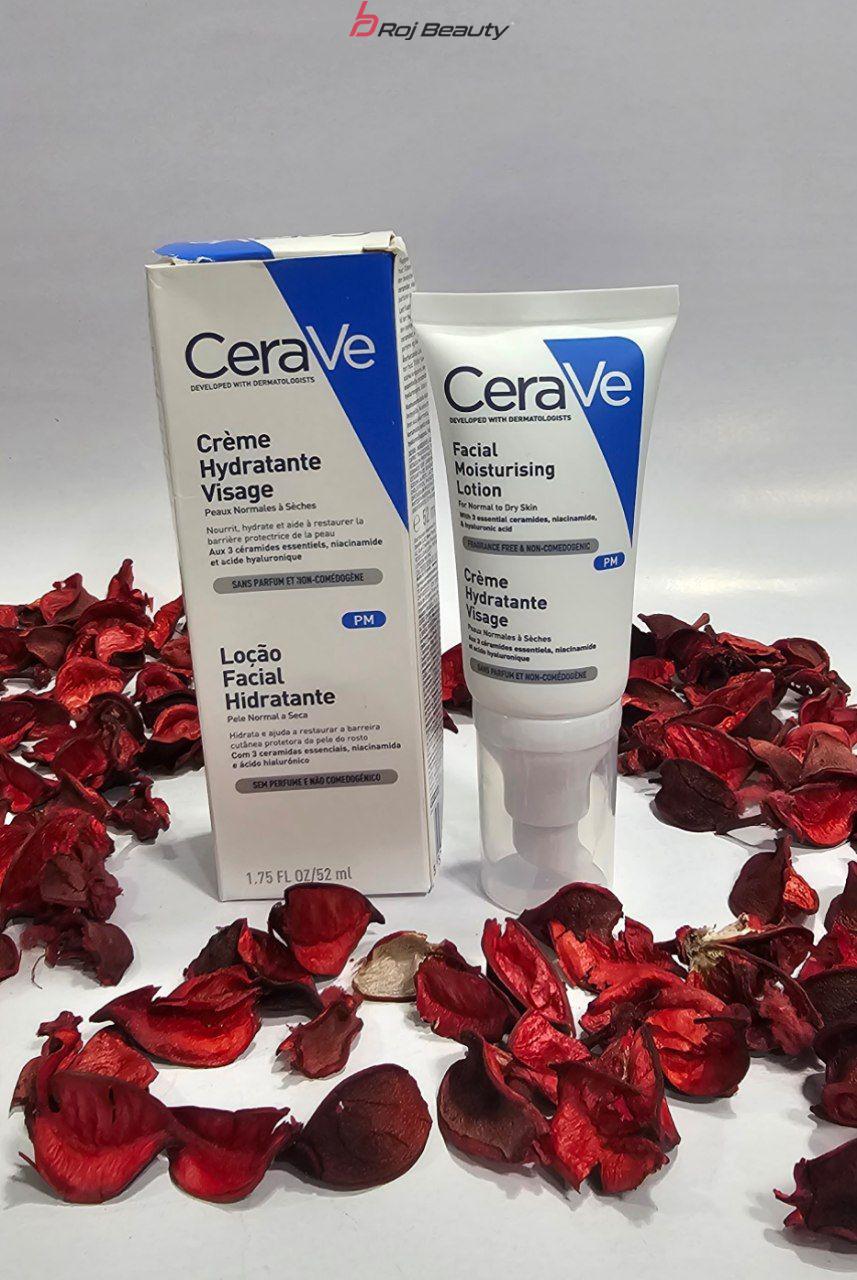 کرم شب مرطوب کننده و آبرسان سراوی Cerave حجم 52 میل | حاوی سرامید، نیاسینامید، هیالورونیک اسید Cerave Facial Moisturising Lotion for normal to dry skin (PM) 52ml — تصویر ۳