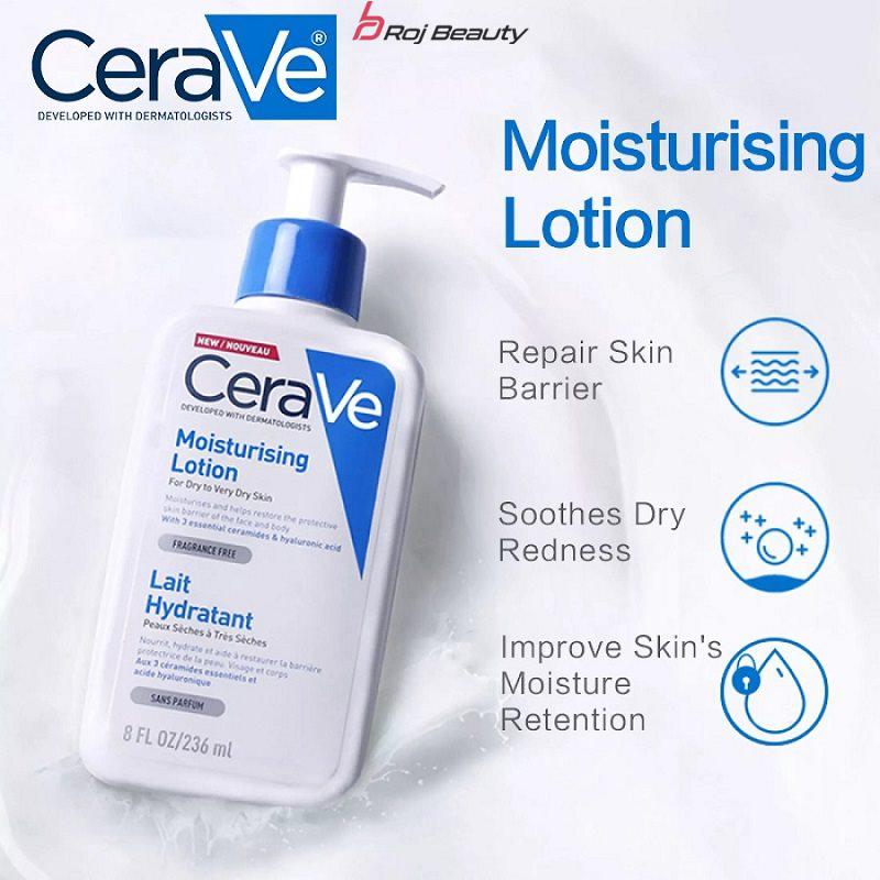 لوسیون مرطوب کننده صورت و بدن سراوی حجم 236و88 میلی لیتر Cerave Moisturizing Lotion For Dry To Very Dry Skin — تصویر ۵