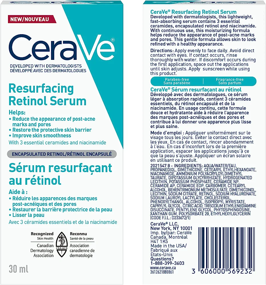 سرم رتینول سراوی حاوی سراماید و نیاسینامید مناسب پوست های مستعد لک CeraVe Resurfacing Retinol Serum with Ceramides & Niacinamide for Blemish-Prone Skin 30ml — تصویر ۶