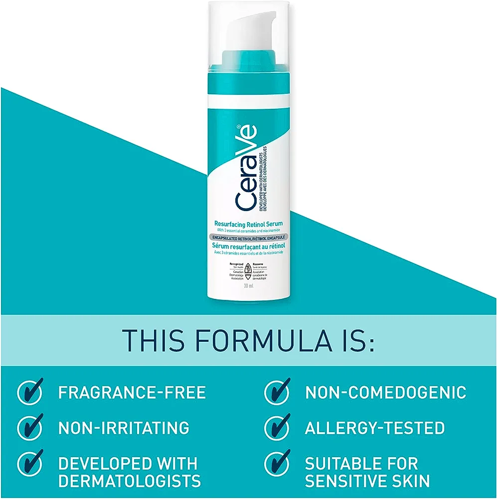 سرم رتینول سراوی حاوی سراماید و نیاسینامید مناسب پوست های مستعد لک CeraVe Resurfacing Retinol Serum with Ceramides & Niacinamide for Blemish-Prone Skin 30ml — تصویر ۷