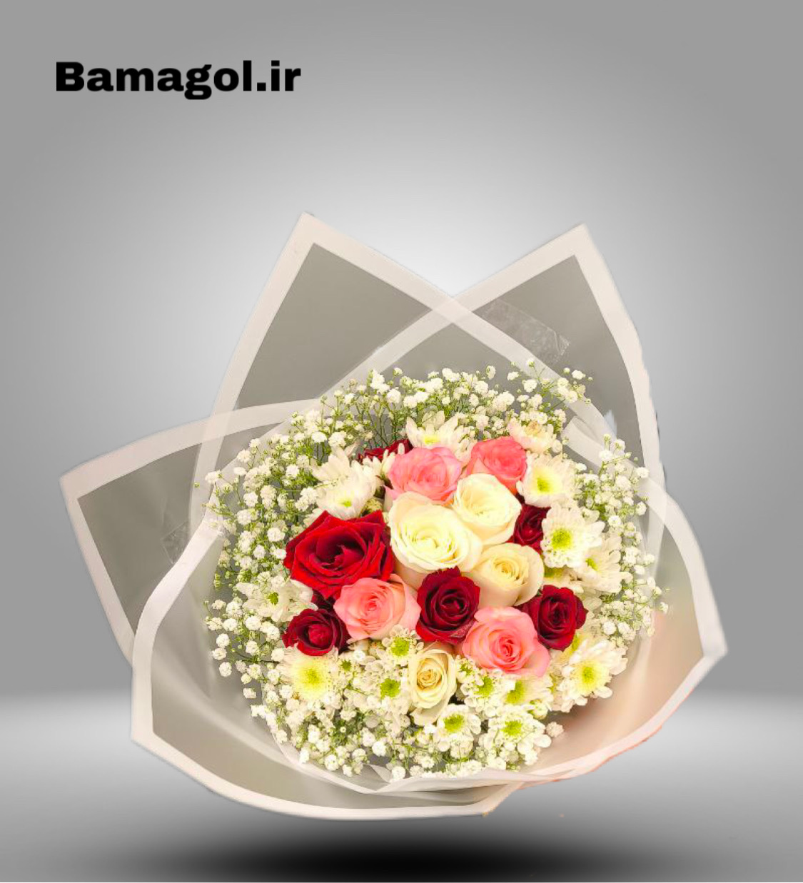 دسته گل رز رنگی داودی کد 0043
