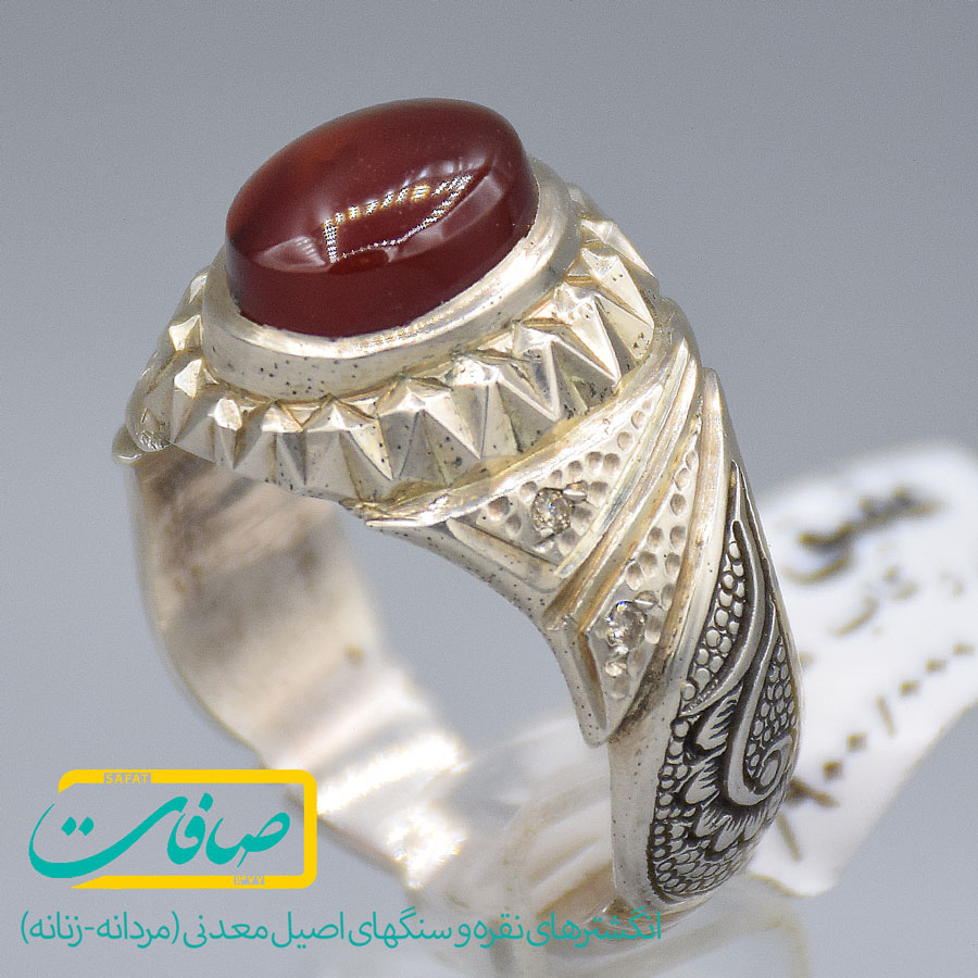 انگشتر عقیق یمنی با 4 عدد الماس مردانه «کد 3701» — تصویر ۲