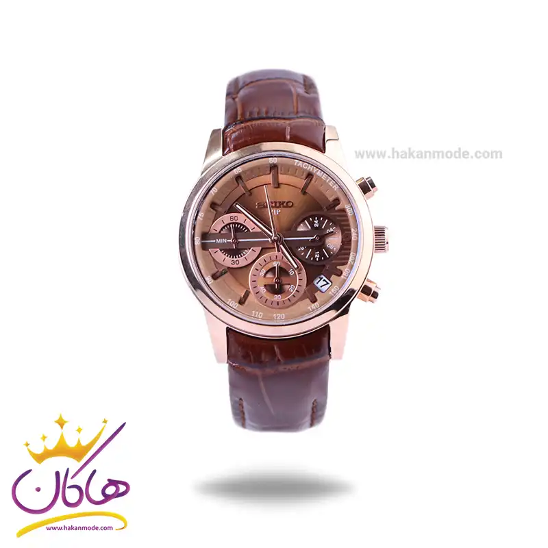 ساعت مچی سیکو زنانه بند چرم قاب رزگلد کرنوگراف L9233/12 — تصویر ۲