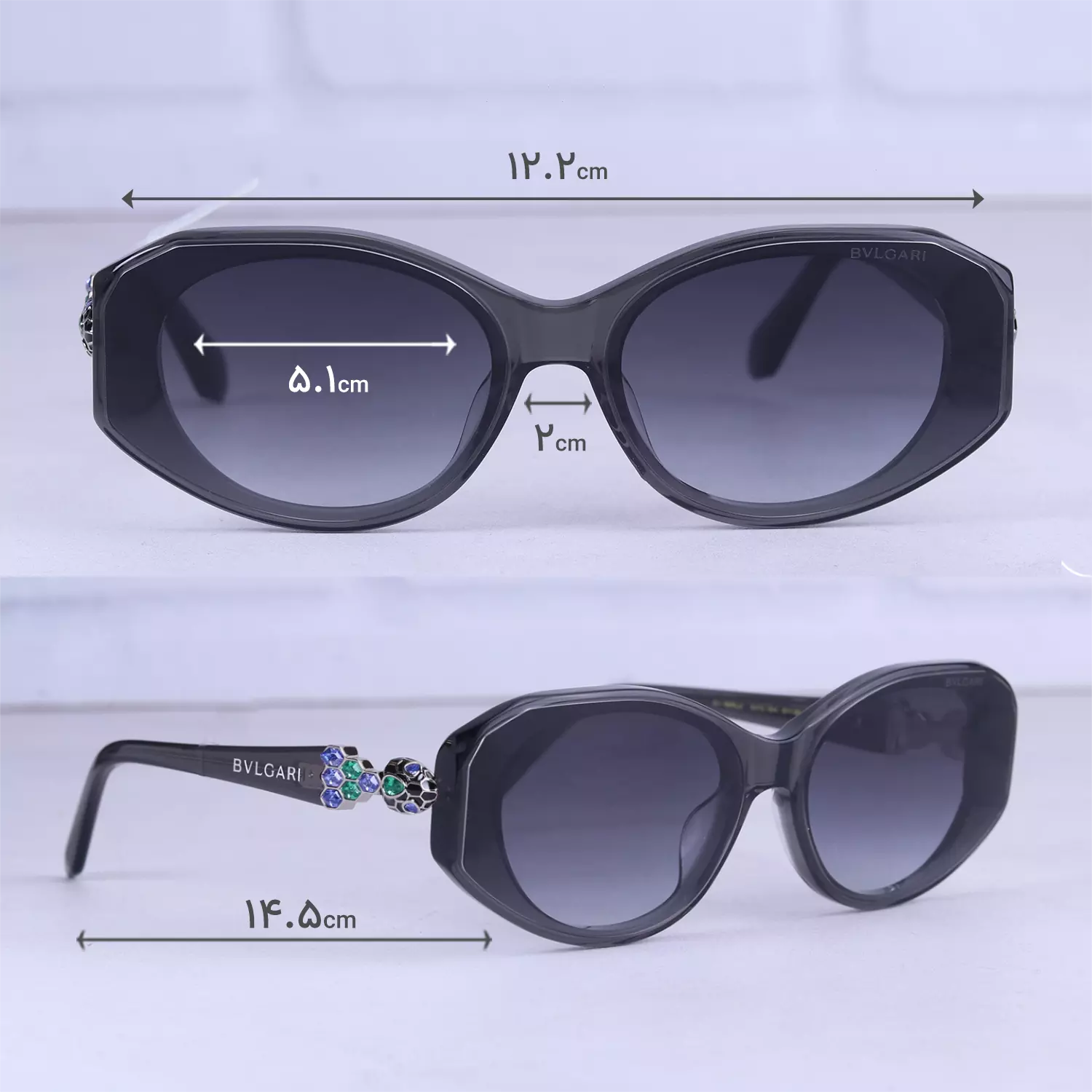 عینک آفتابی بولگاری زنانه فریم گربه ای مشکی استیت BV 1805/1 — تصویر ۳