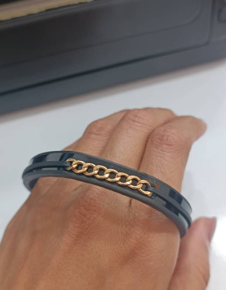 دستبند چرم و طلا 022 — تصویر ۳