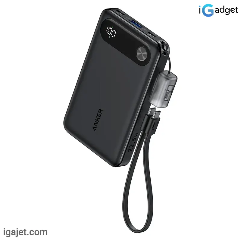 پاوربانک انکر مدل A1257 ظرفیت 10000 میلی آمپر ساعت | دارای کابل USB-C
